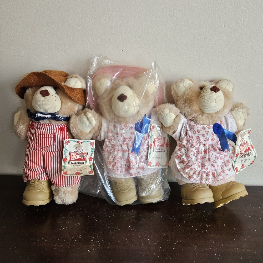 Wendy's Furskins Teddy Bear Plush 1986 Vintage 7" Lot of 3 One New.
